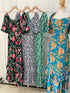 Summer Floral Puffer Sleeves Long Tiered Maxi Dress